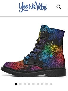 Yes We Vibe Colorful Yin Yang Lace Up Combat Boots Mandela Women Size 9 Mens 7.5